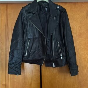 Aqua Black Leather Jacket with Silver Accents
